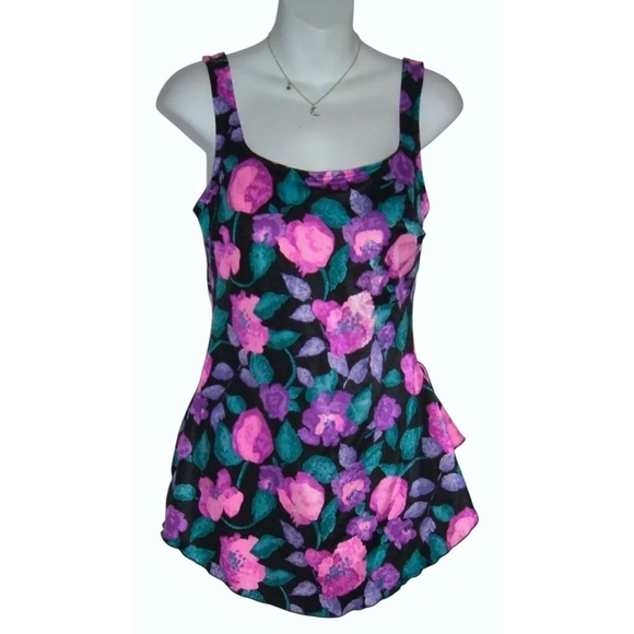 Maxine Of Hollywood Swimsuit Vintage 90s Floral One Piece Tankini Beach Swim 18 - Picture 1 of 12